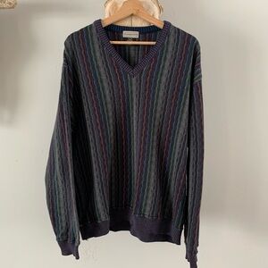 Vintage Striped V-Neck Sweater